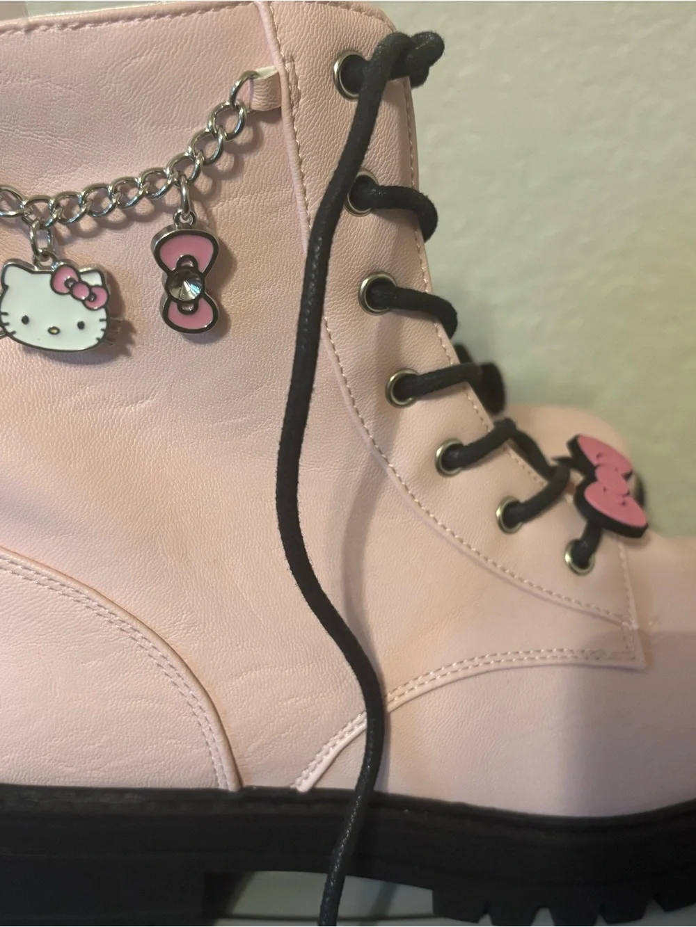 The Children's Place Hello Kitty  Pink Combat Boots with Bow Charms